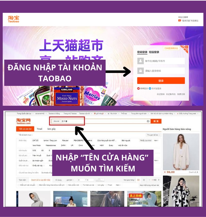 truy cập vào trang Taobao và tiến hành đăng nhập