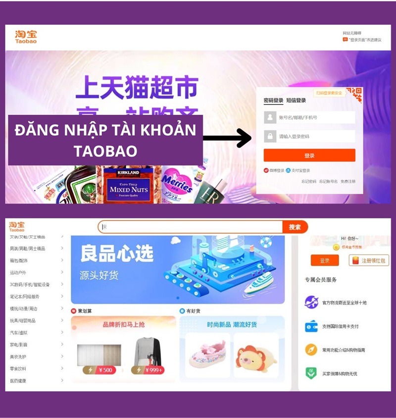 truy cập vào trang Taobao và đăng nhập vào tài khoản